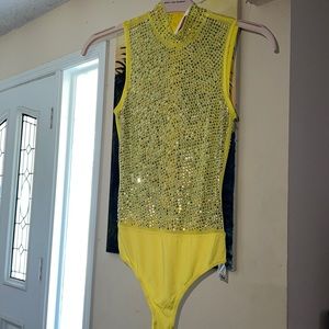 Baby Crystal, yellow embellished body suit size small with extra stones.